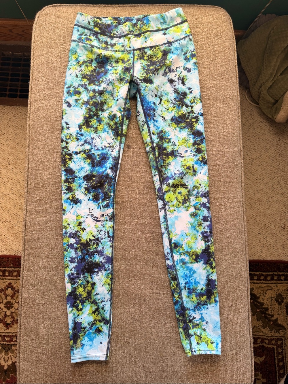 Athleta XS Blue Green Abstract Print High Rise Full Length Leggings